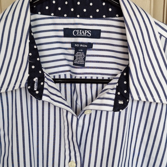Chaps Buttondown SzL Blu/Wht Contrast Collar/Cuff EZ Care Cotton Blend Blu/Wht - Picture 5 of 10